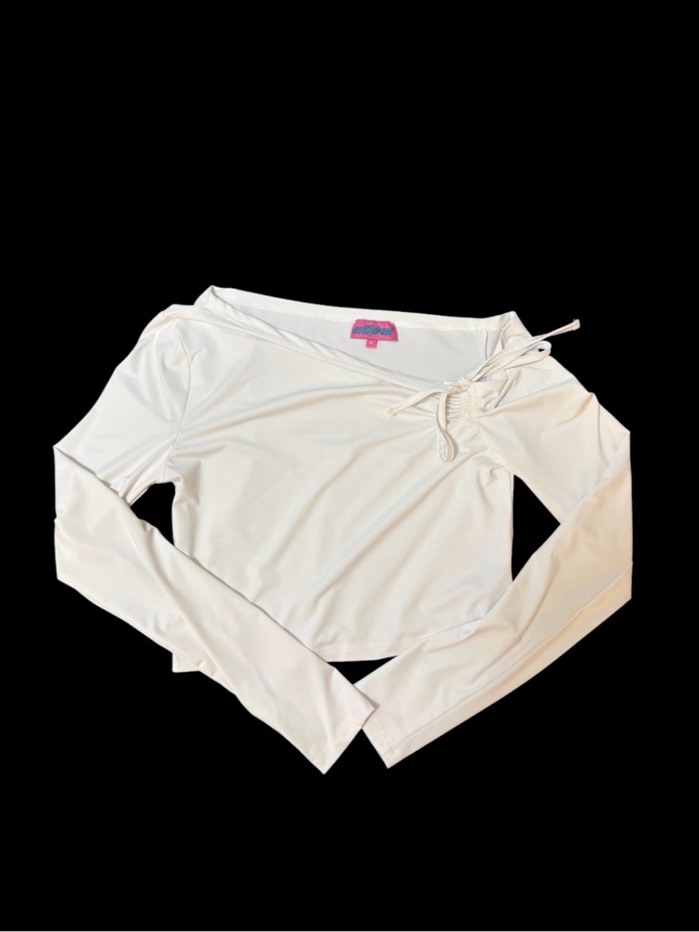 Edikted White Long Sleeve Off-Shoulder Tie Detail Top